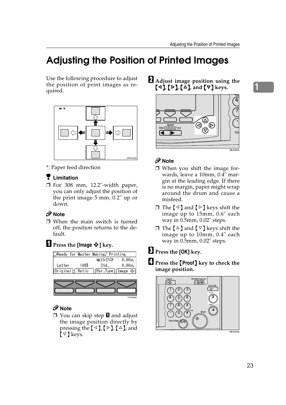 Adjusting the position of printed images, P.23 “adjusting the posi, Tion of printed images | P.23 “adjusting the position of printed images, P.23 “adjusting the, Position of printed images, 1adjusting the position of printed images | Ricoh JP8000 User Manual | Page 43 / 464