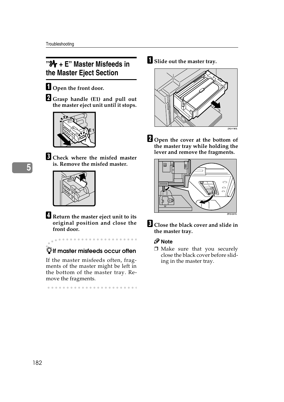 E” master misfeeds in the master eject section | Ricoh JP8000 User Manual | Page 430 / 464