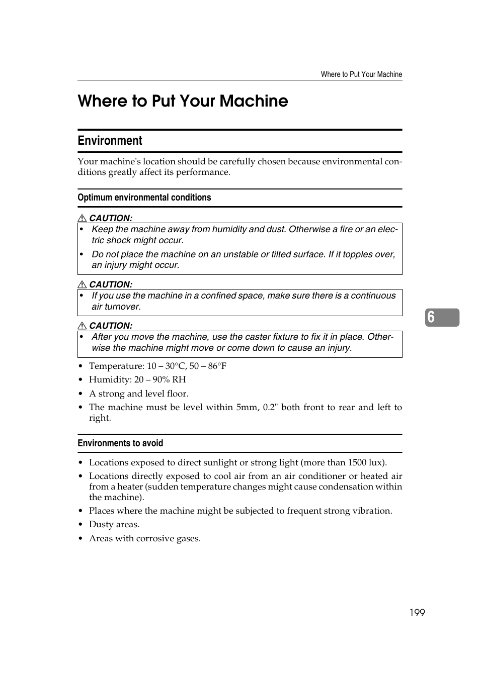 Where to put your machine, Environment, 6where to put your machine | Ricoh JP8000 User Manual | Page 447 / 464