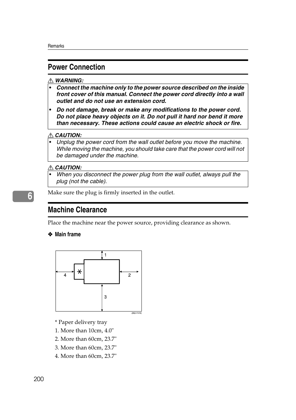 Power connection, Machine clearance | Ricoh JP8000 User Manual | Page 448 / 464