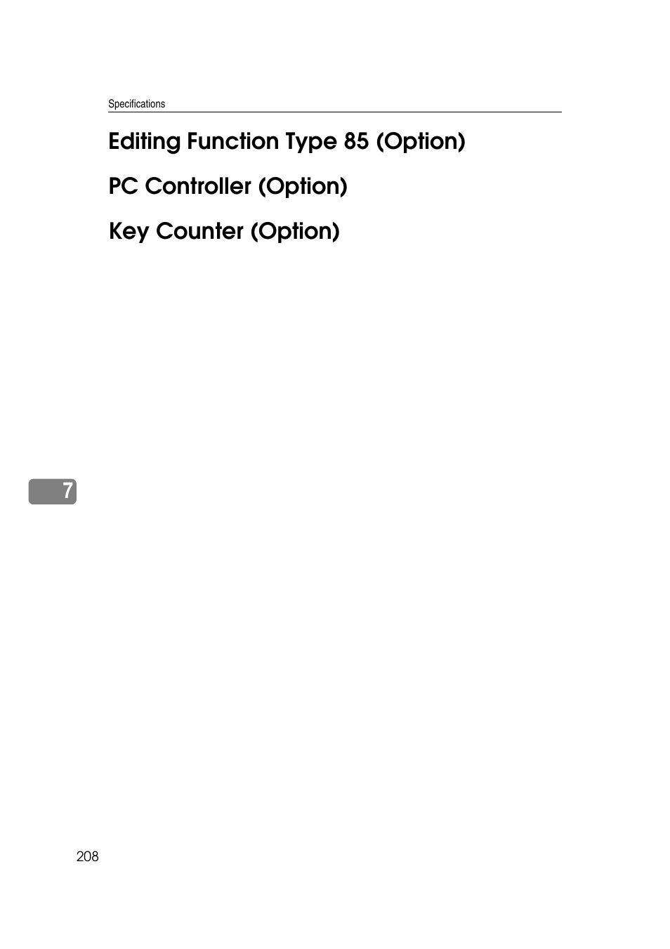 Editing function type 85 (option), Pc controller (option), Key counter (option) | Ricoh JP8000 User Manual | Page 456 / 464