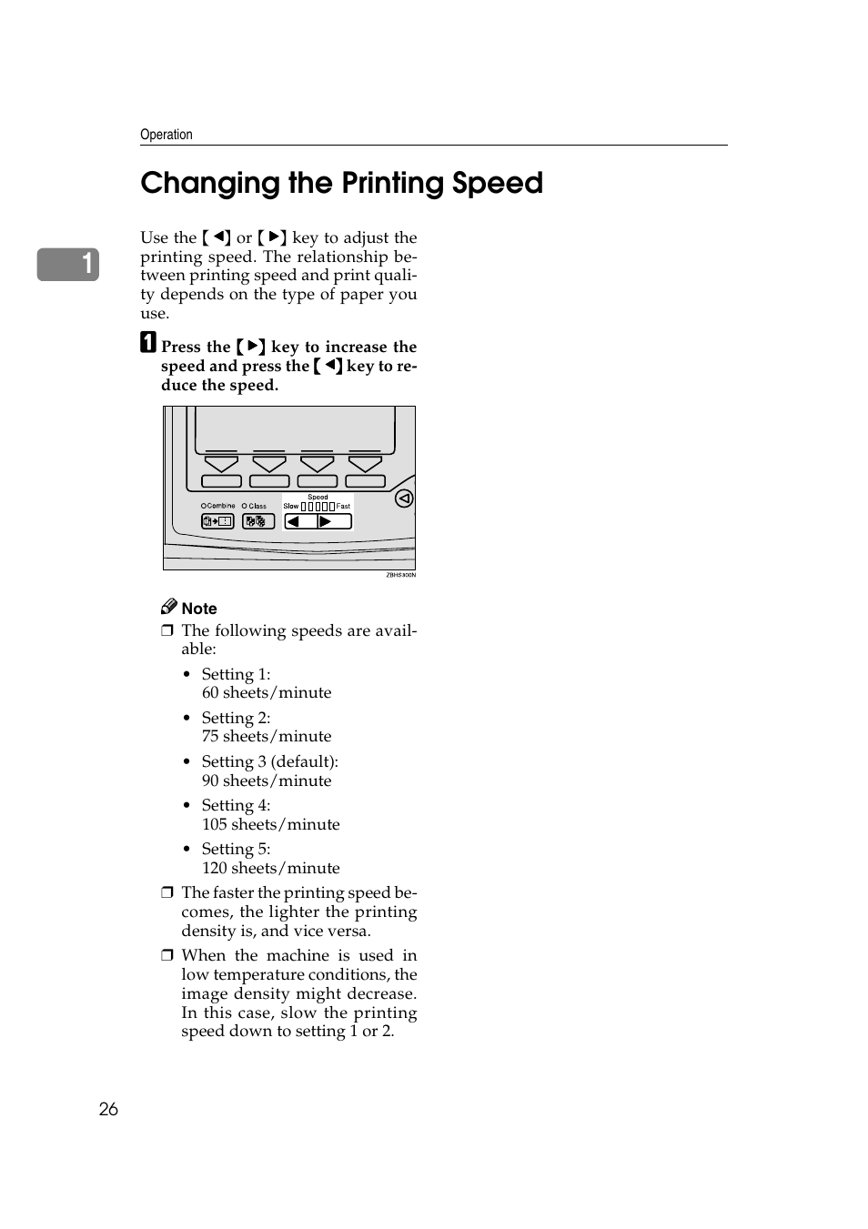 Changing the printing speed, P.26 “changing the printing speed, 1changing the printing speed | Ricoh JP8000 User Manual | Page 46 / 464