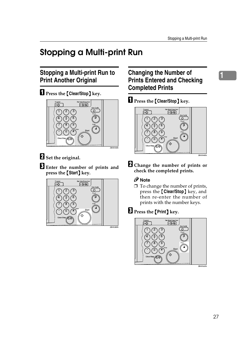 Stopping a multi-print run, Completed prints, 1stopping a multi-print run | Ricoh JP8000 User Manual | Page 47 / 464