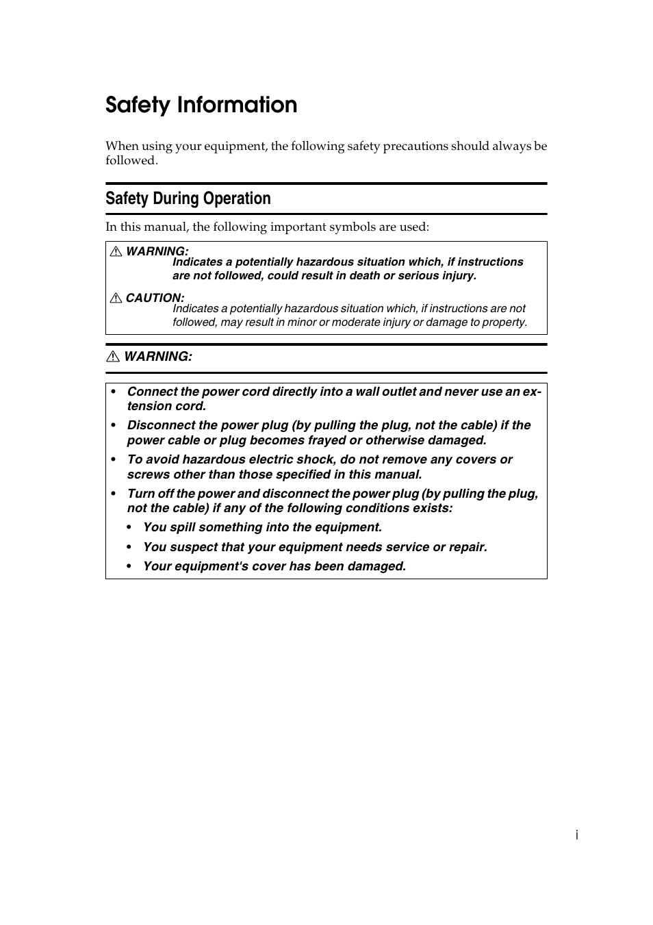 Safety information, Safety during operation | Ricoh JP8000 User Manual | Page 5 / 464