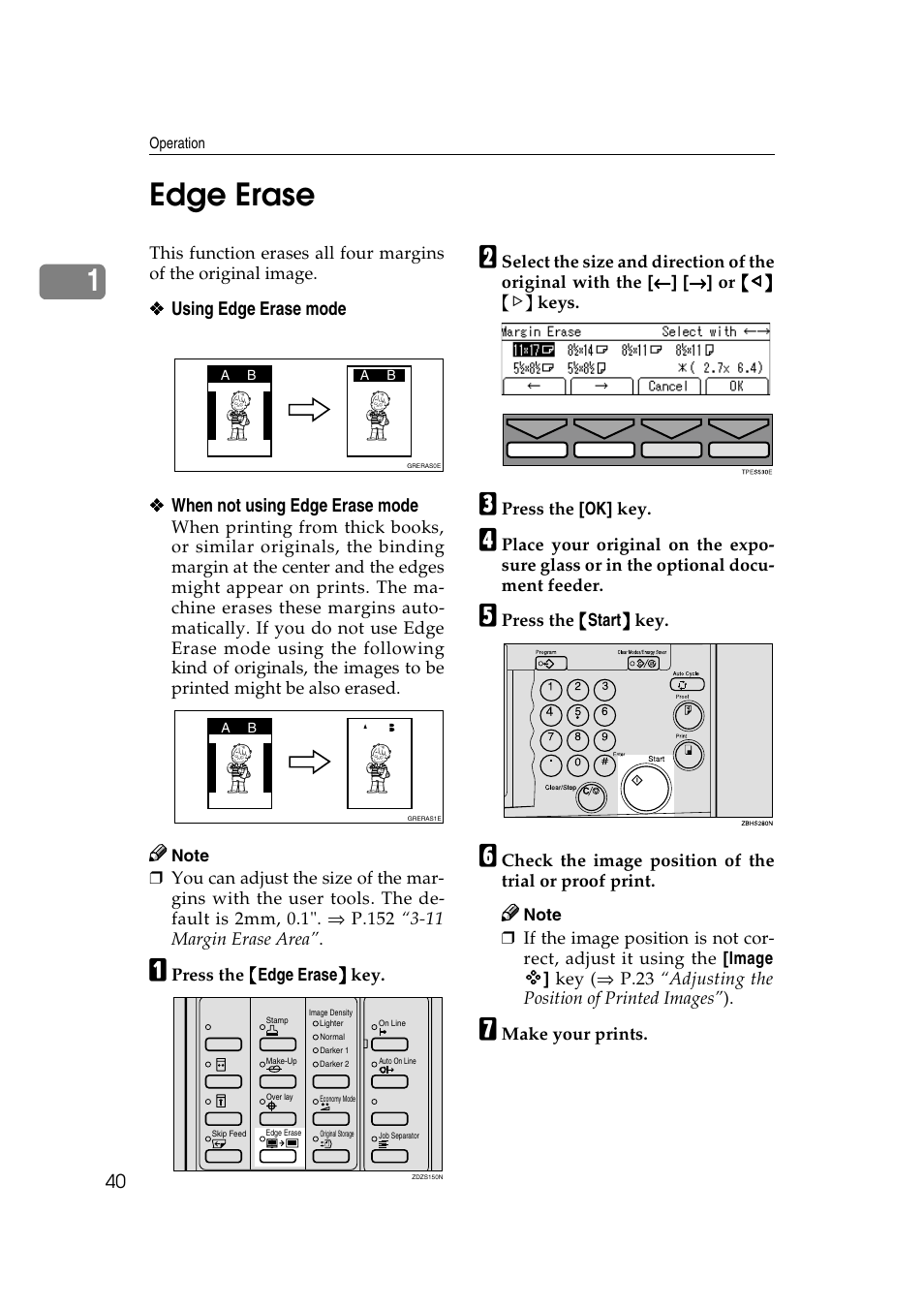 Edge erase, P.40 “edge erase, Command sheets | P.40, 1edge erase | Ricoh JP8000 User Manual | Page 60 / 464