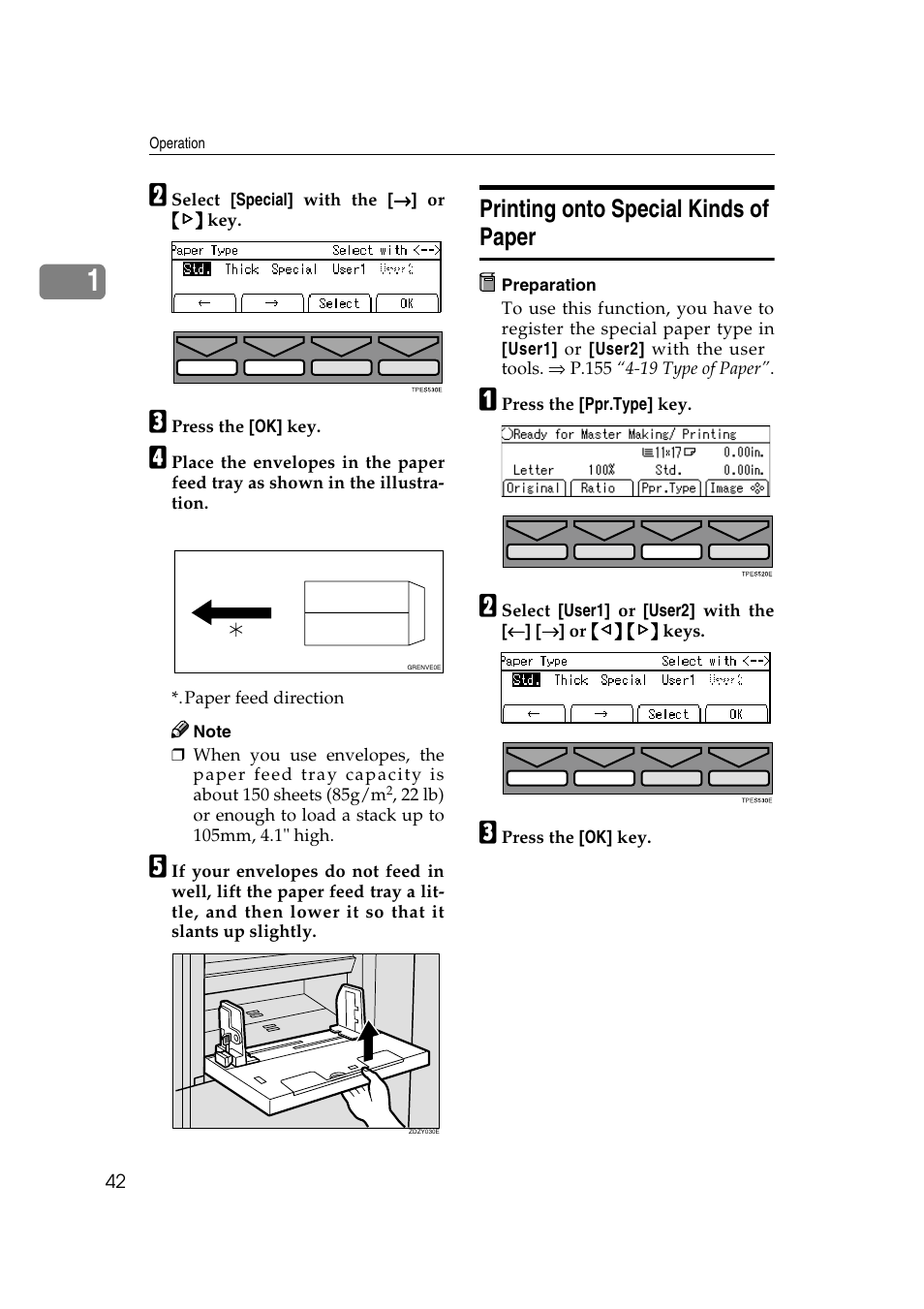 Printing onto special kinds of paper | Ricoh JP8000 User Manual | Page 62 / 464