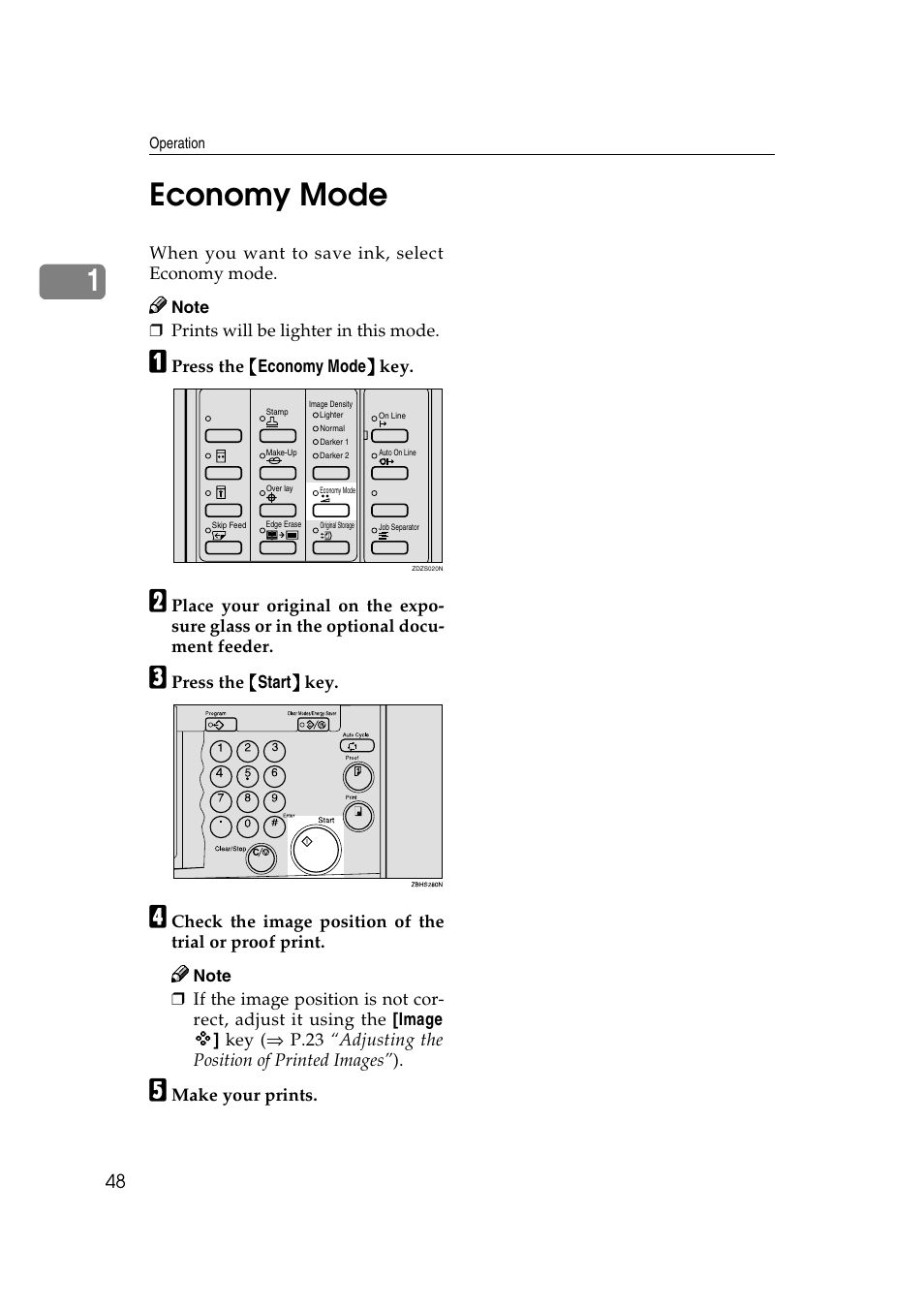 Economy mode, P.48 “economy mode, P.48 “economy | Mode, 1economy mode | Ricoh JP8000 User Manual | Page 68 / 464