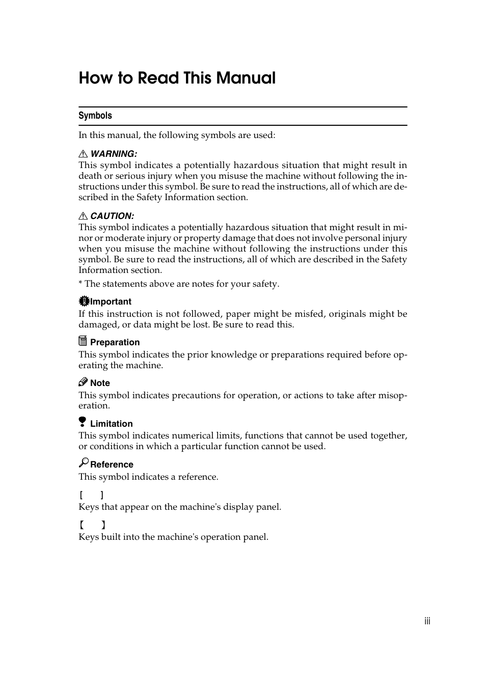 How to read this manual | Ricoh JP8000 User Manual | Page 7 / 464