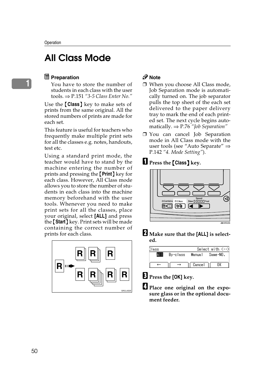 All class mode, P.50 “all class mode, P.50 “all | Class mode, 1all class mode | Ricoh JP8000 User Manual | Page 70 / 464