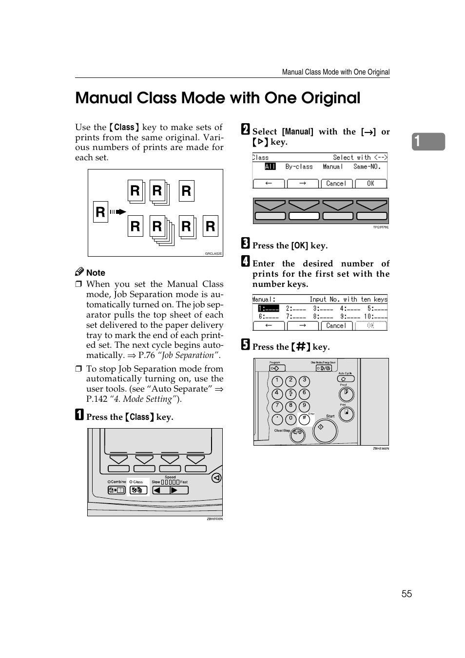 Manual class mode with one original, P.55 “manual class mode with one original, P.55 “manual class mode with one origi- nal | 1manual class mode with one original | Ricoh JP8000 User Manual | Page 75 / 464