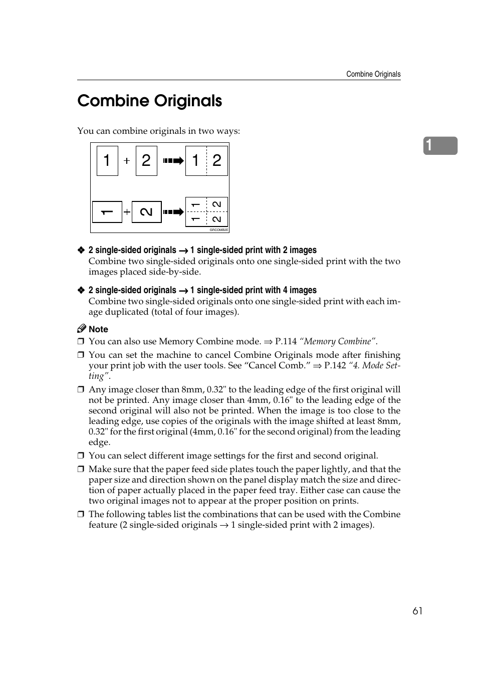 Combine originals, P.61 “combine originals, 1combine originals | Ricoh JP8000 User Manual | Page 81 / 464
