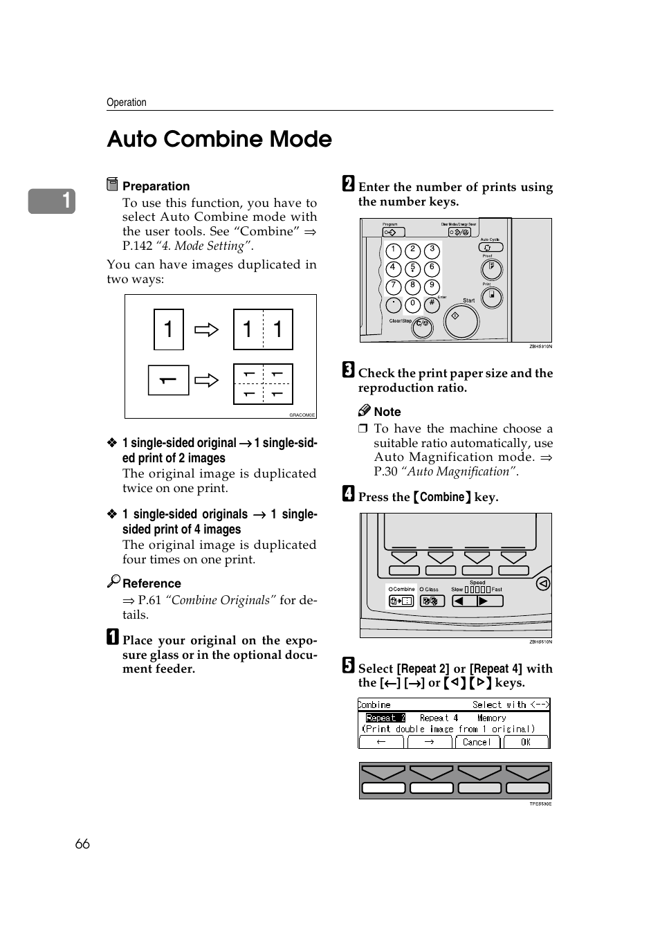 Auto combine mode, P.66 “auto combine mode, P.66 “auto com | Bine mode, 1auto combine mode | Ricoh JP8000 User Manual | Page 86 / 464