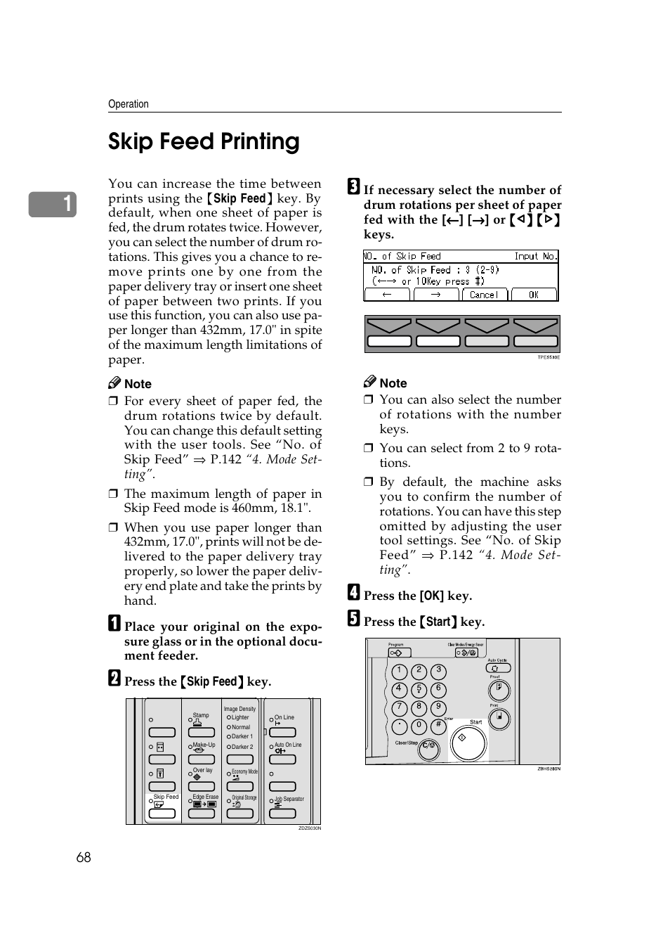 Skip feed printing, P.68 “skip feed printing, P.68 | 1skip feed printing | Ricoh JP8000 User Manual | Page 88 / 464