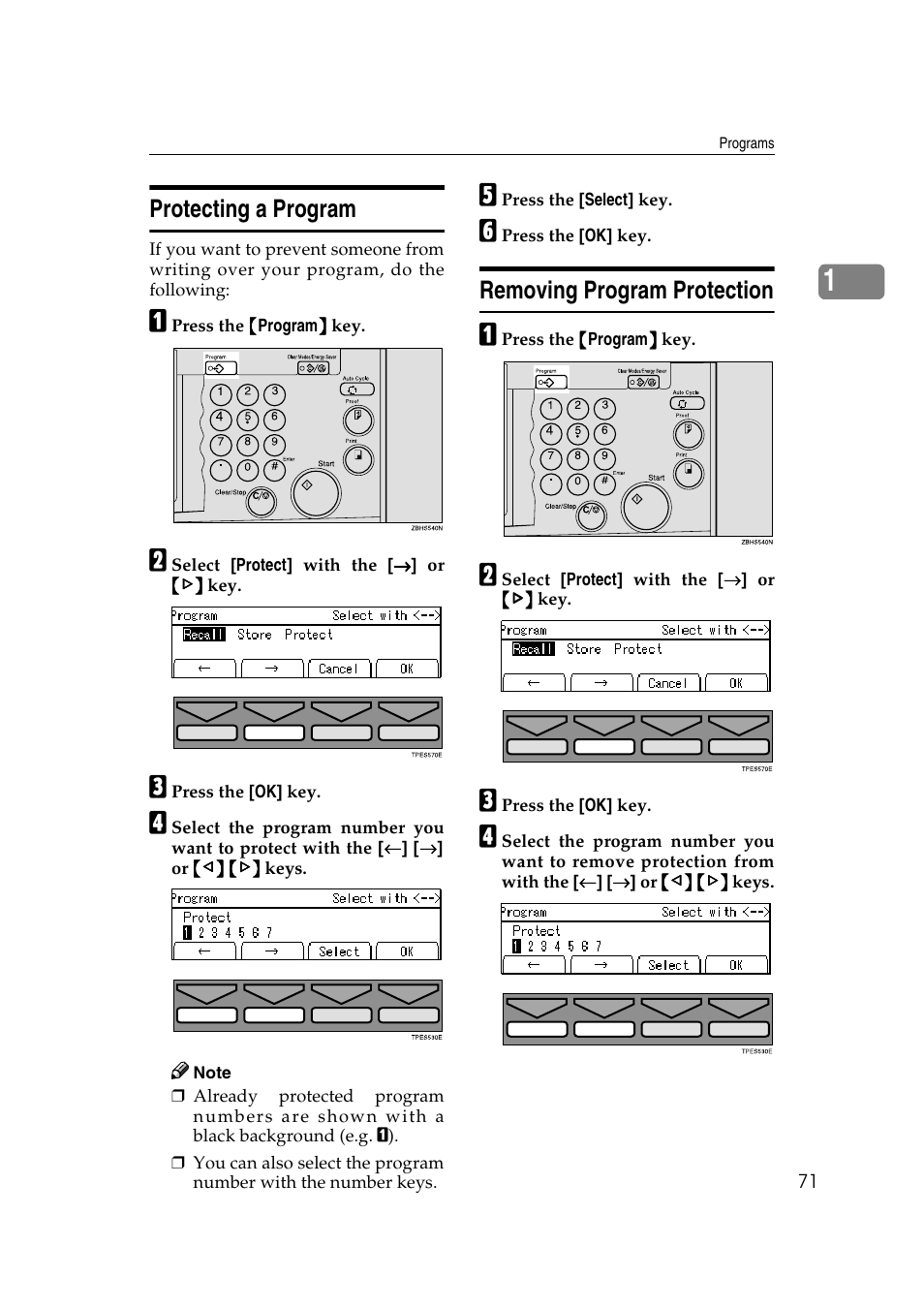 Protecting a program, Removing program protection, Protecting a program removing program protection | Ricoh JP8000 User Manual | Page 91 / 464