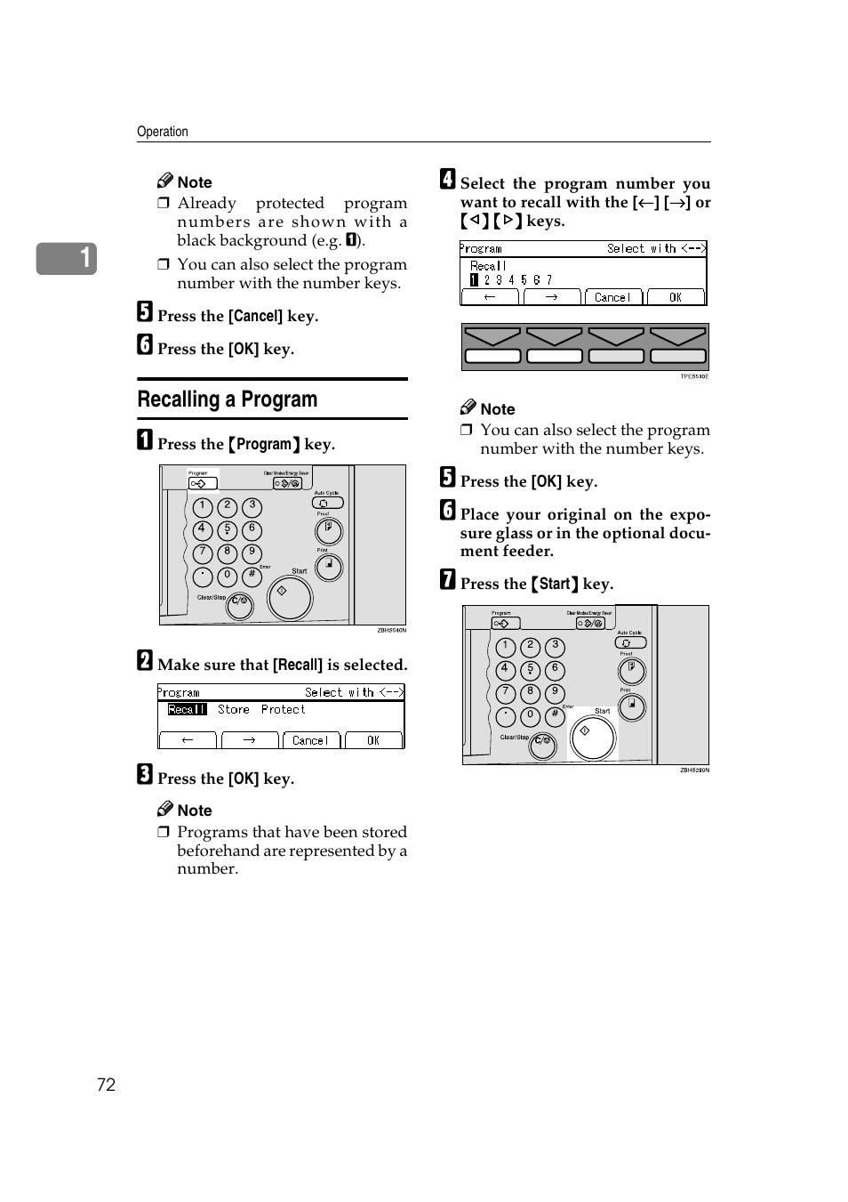 Recalling a program | Ricoh JP8000 User Manual | Page 92 / 464