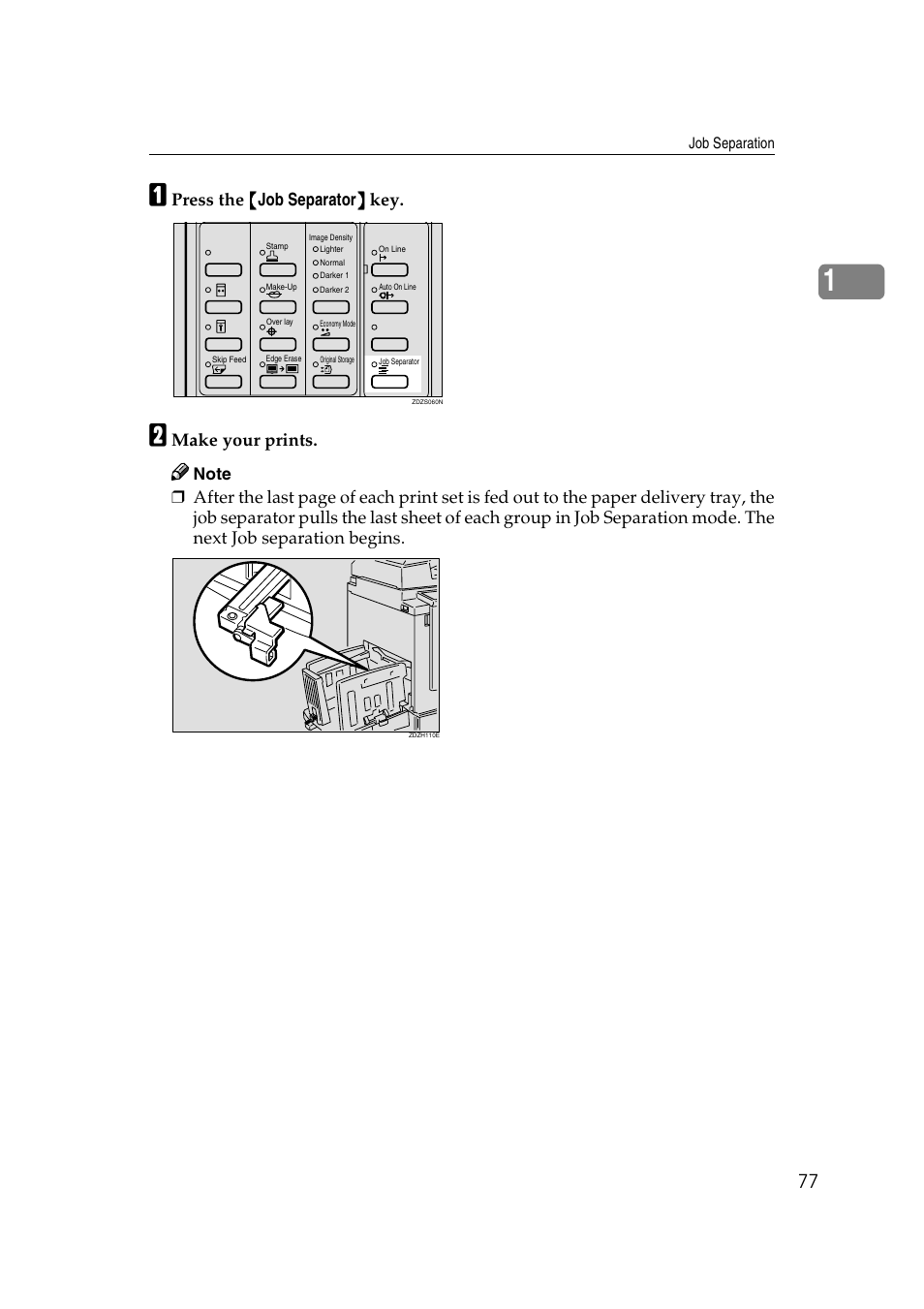 Press the {{{{ job separator }}}} key, Make your prints | Ricoh JP8000 User Manual | Page 97 / 464