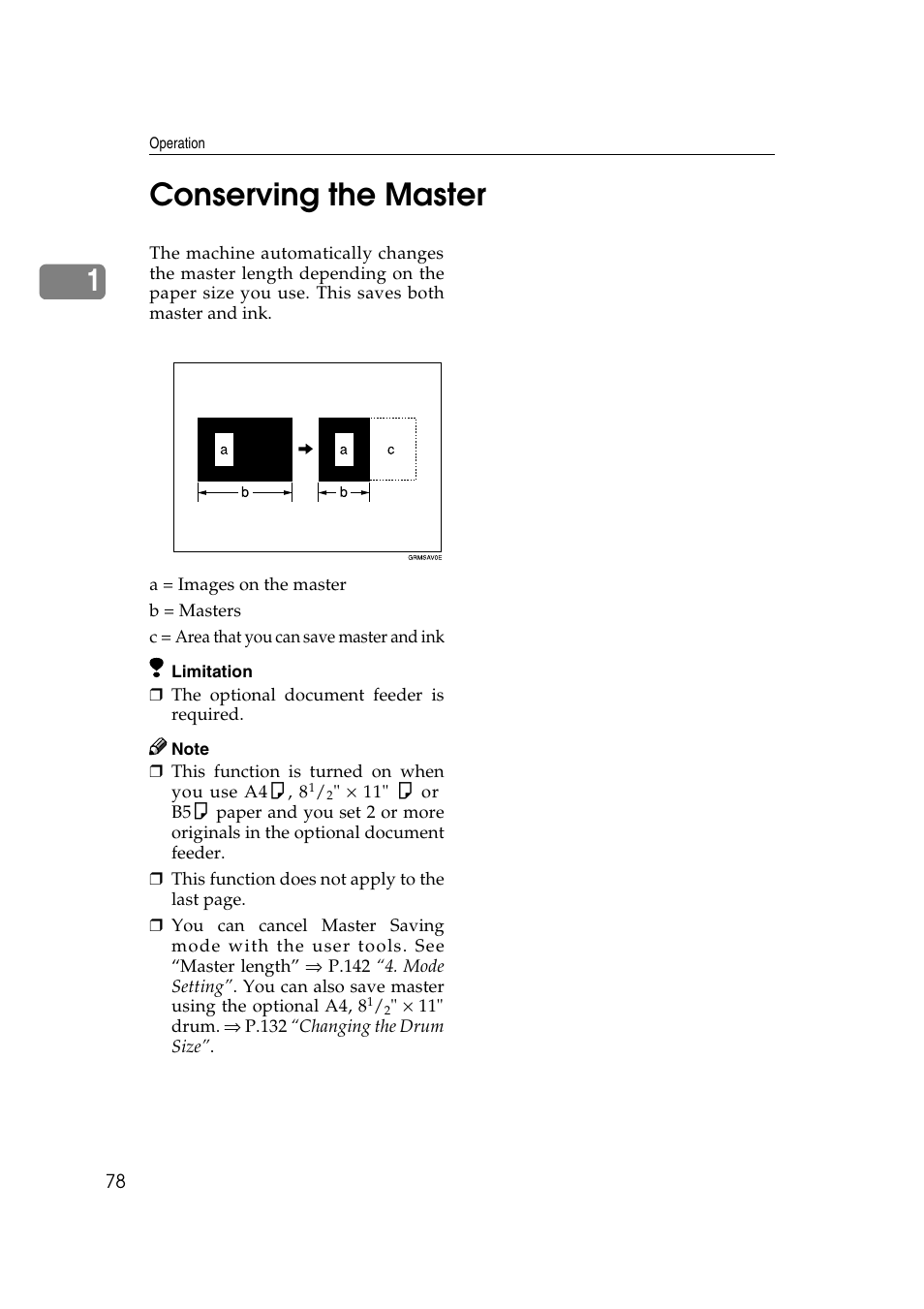 Conserving the master, P.78 “conserving the master, 1conserving the master | Ricoh JP8000 User Manual | Page 98 / 464