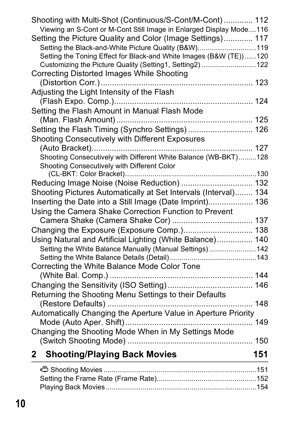 2 shooting/playing back movies 151 | Ricoh GX200 User Manual | Page 12 / 266