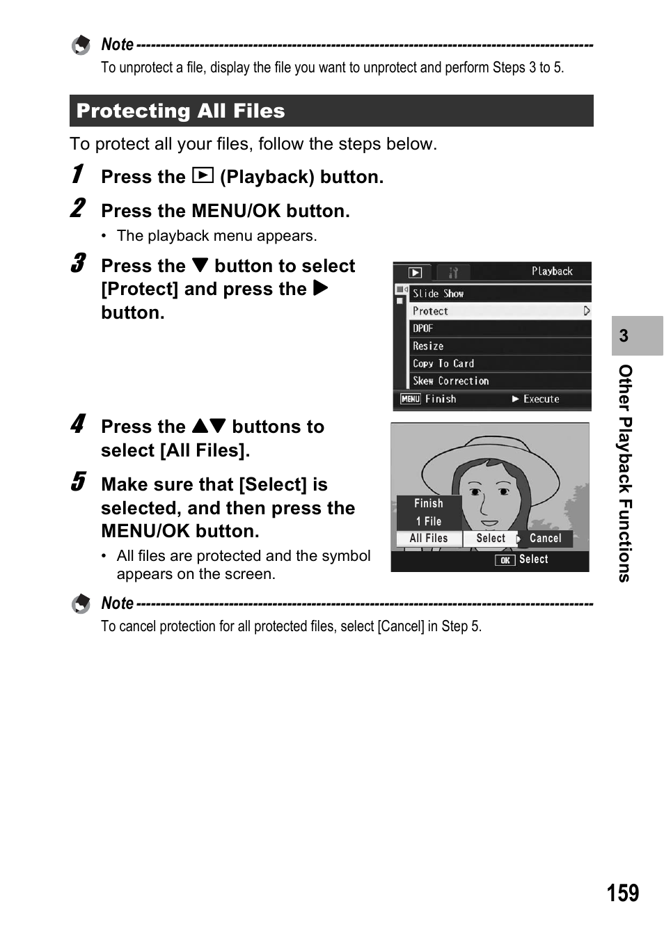 Protecting all files | Ricoh GX200 User Manual | Page 161 / 266