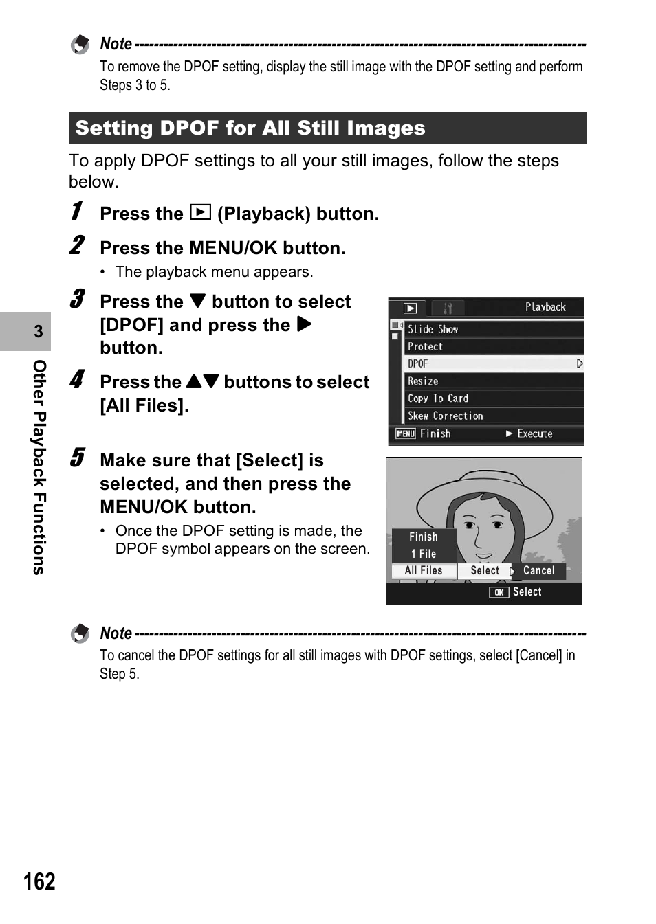 Setting dpof for all still images | Ricoh GX200 User Manual | Page 164 / 266