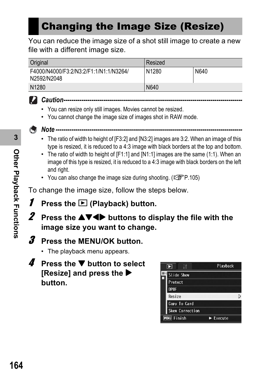 Changing the image size (resize) | Ricoh GX200 User Manual | Page 166 / 266