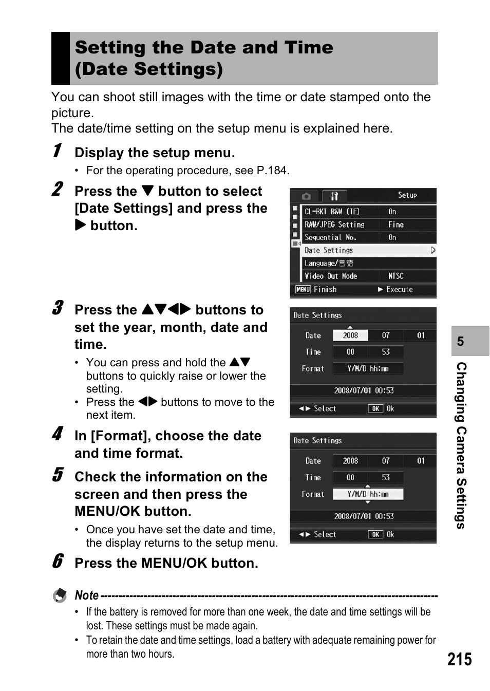 Setting the date and time (date settings) | Ricoh GX200 User Manual | Page 217 / 266