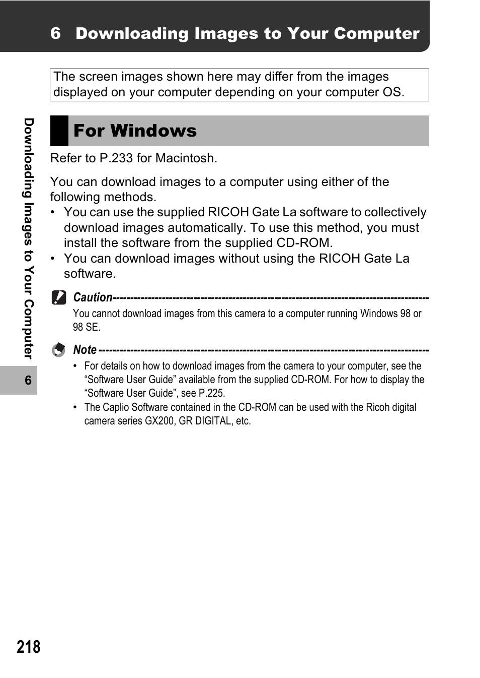 For windows, 6 downloading images to your computer | Ricoh GX200 User Manual | Page 220 / 266