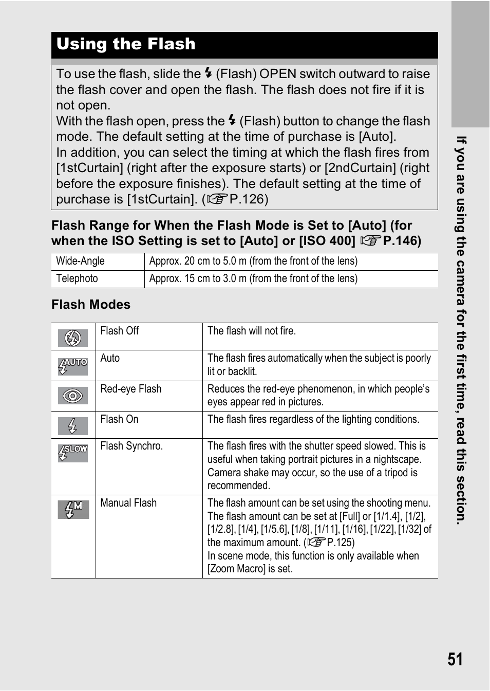 Using the flash | Ricoh GX200 User Manual | Page 53 / 266