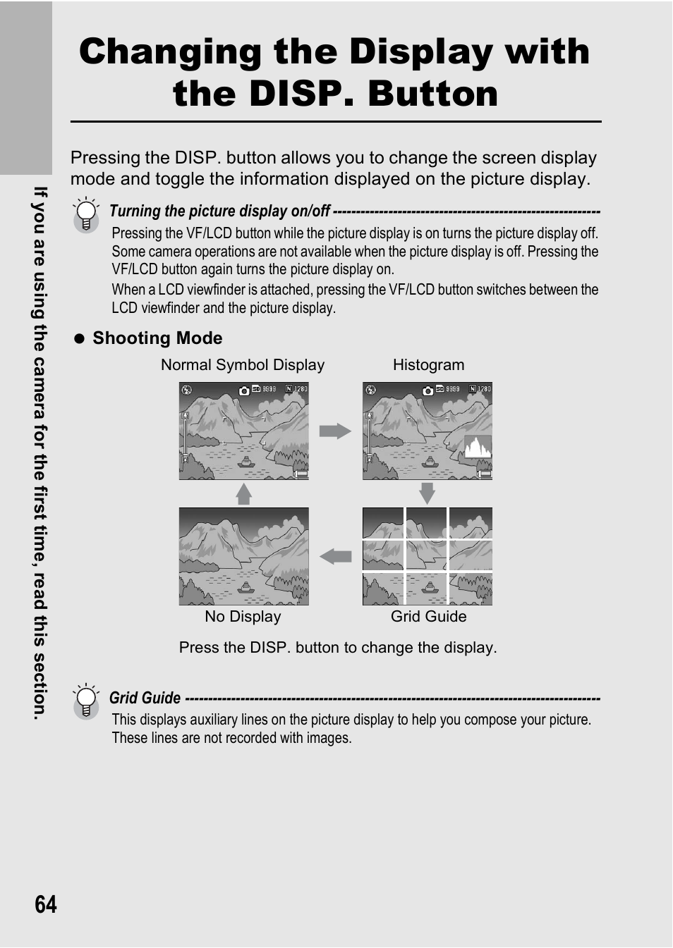 Changing the display with the disp. button | Ricoh GX200 User Manual | Page 66 / 266