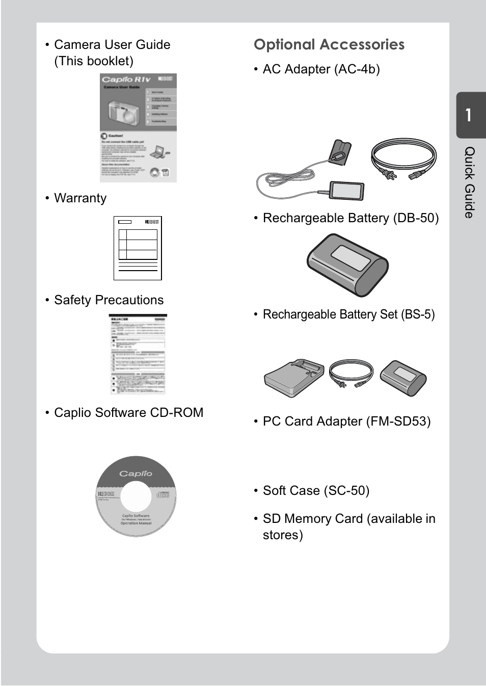 Optional accessories | Ricoh R1v User Manual | Page 12 / 156