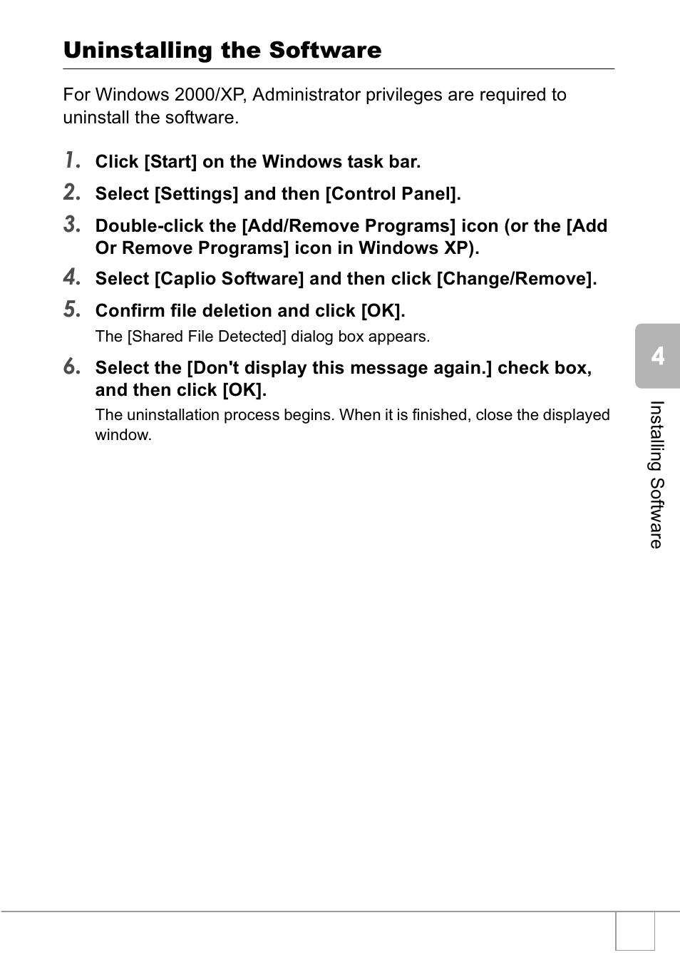 Uninstalling the software | Ricoh R1v User Manual | Page 124 / 156