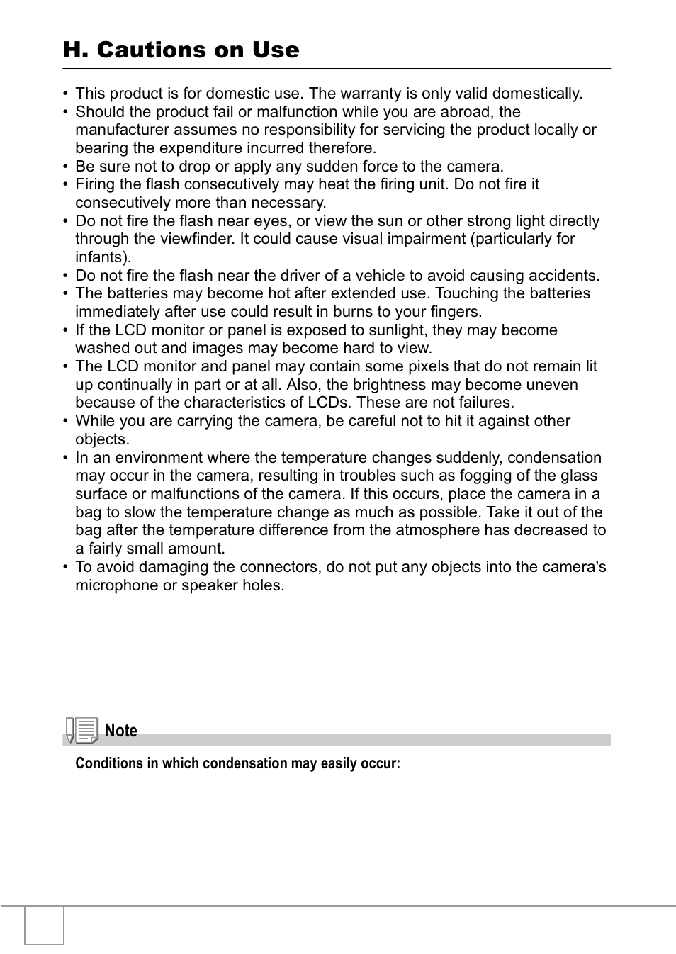 H. cautions on use | Ricoh R1v User Manual | Page 147 / 156