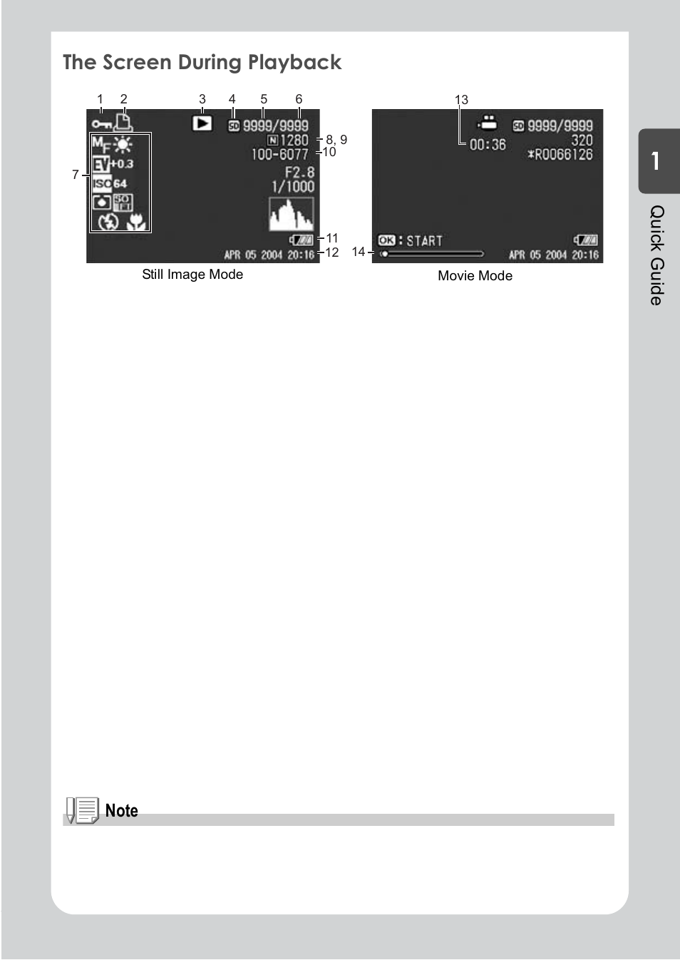 The screen during playback, Quic k guide | Ricoh R1v User Manual | Page 16 / 156