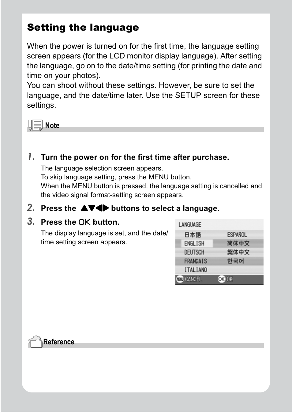 Setting the language | Ricoh R1v User Manual | Page 23 / 156
