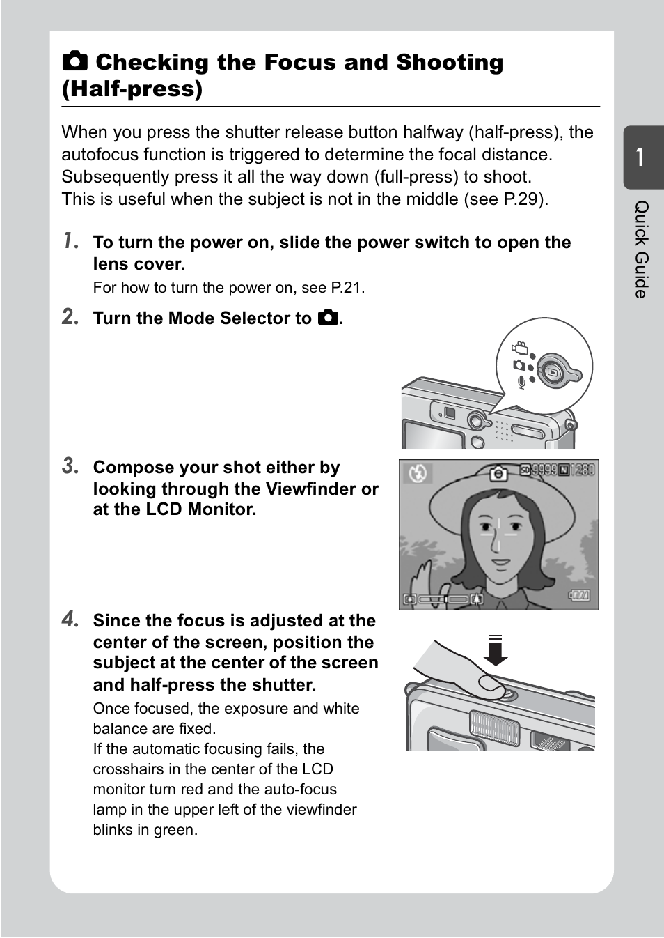 55 checking the focus and shooting (half-press) | Ricoh R1v User Manual | Page 28 / 156