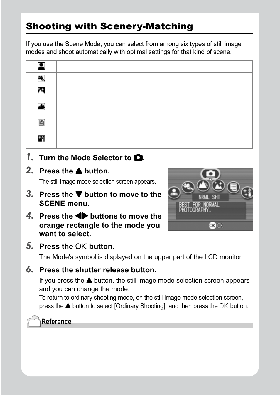 Shooting with scenery-matching | Ricoh R1v User Manual | Page 35 / 156