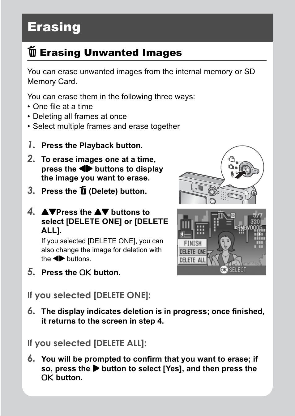 Erasing, Dd erasing unwanted images | Ricoh R1v User Manual | Page 41 / 156