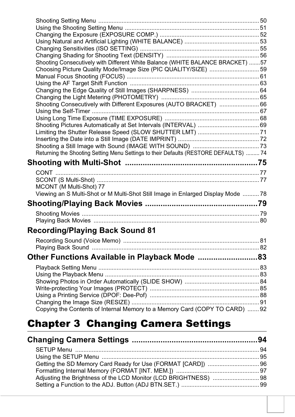 Chapter 3 changing camera settings | Ricoh R1v User Manual | Page 6 / 156