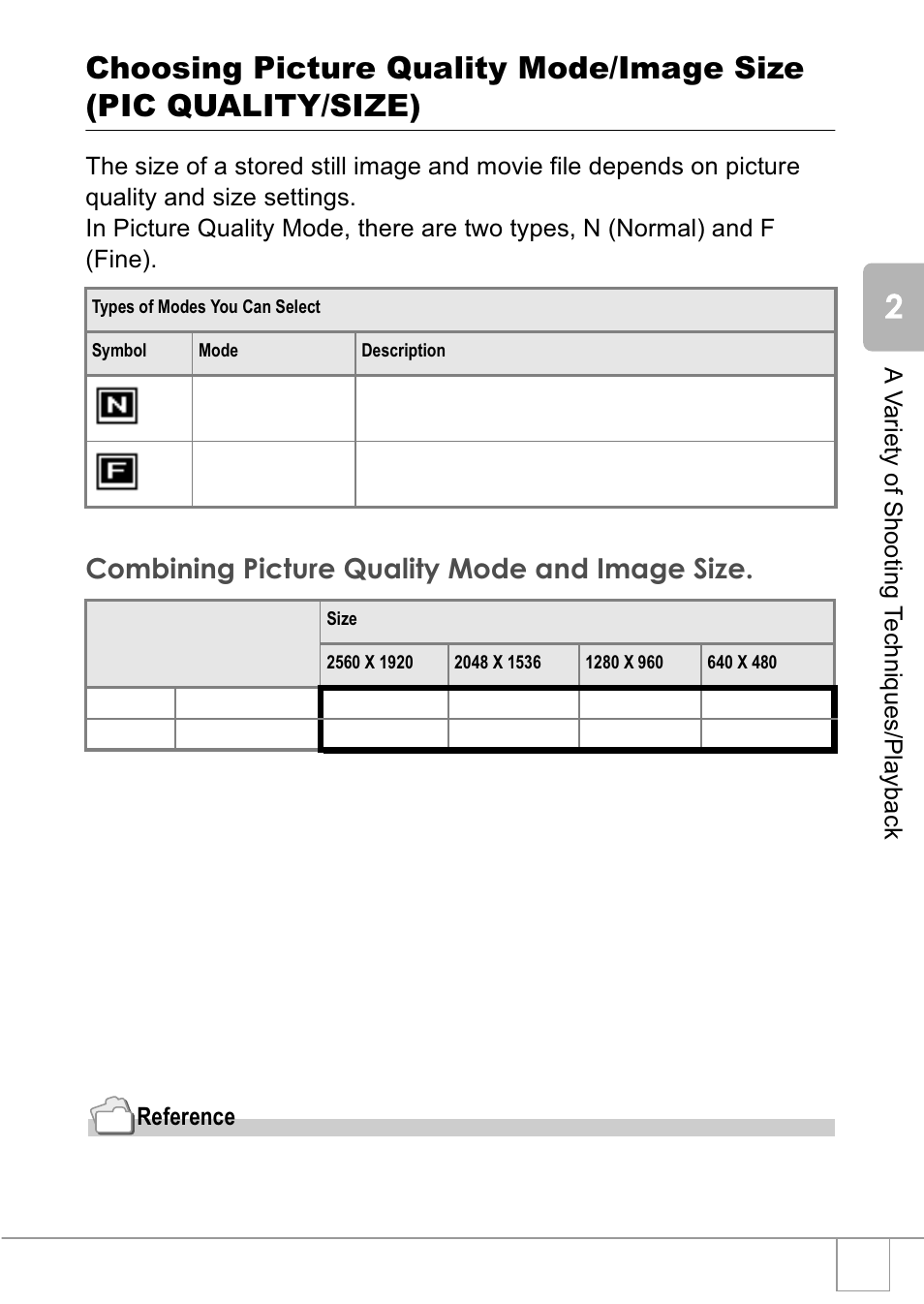 Combining picture quality mode and image size | Ricoh R1v User Manual | Page 60 / 156