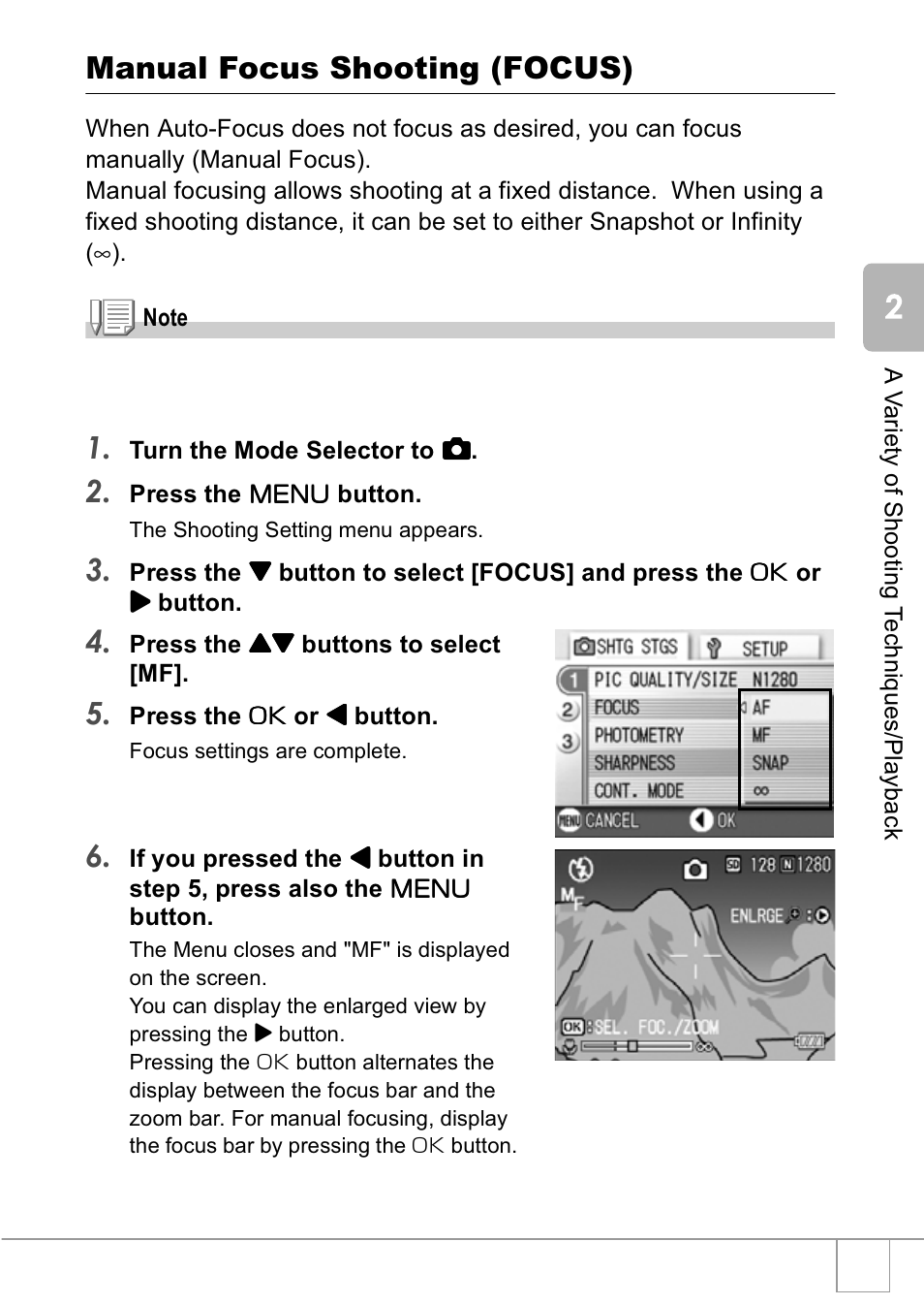 Manual focus shooting (focus) | Ricoh R1v User Manual | Page 62 / 156