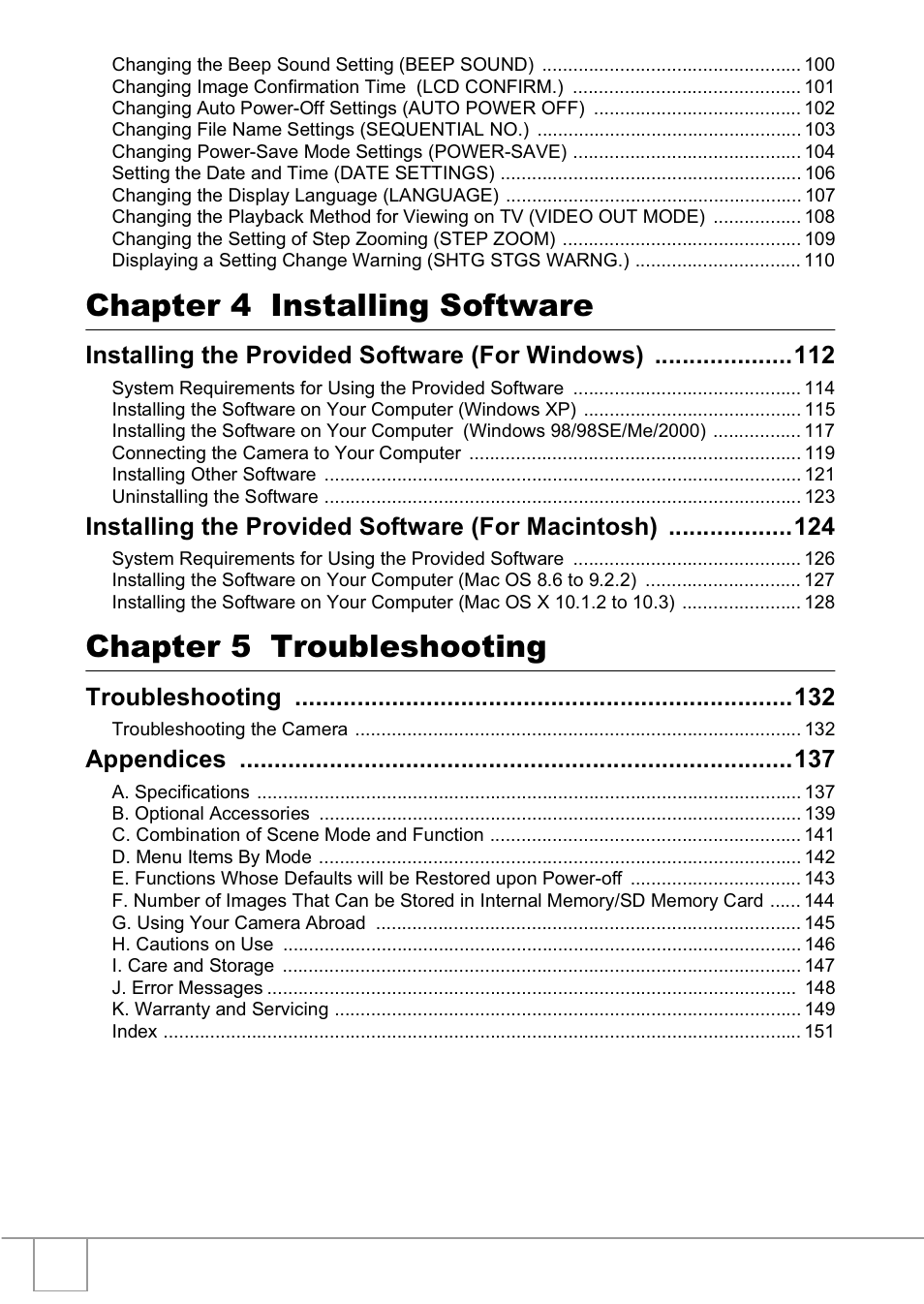 Chapter 4 installing software, Chapter 5 troubleshooting | Ricoh R1v User Manual | Page 7 / 156