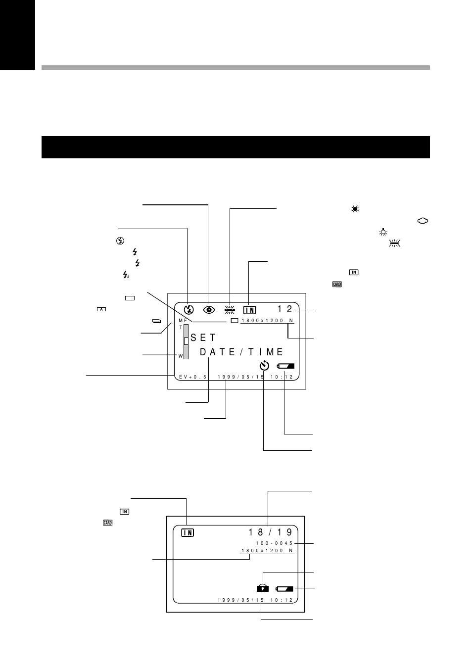 Explanation of lcd monitor displays, Lcd monitor, Recording mode displays | Play mode displays | Ricoh RDC-5000 User Manual | Page 14 / 132