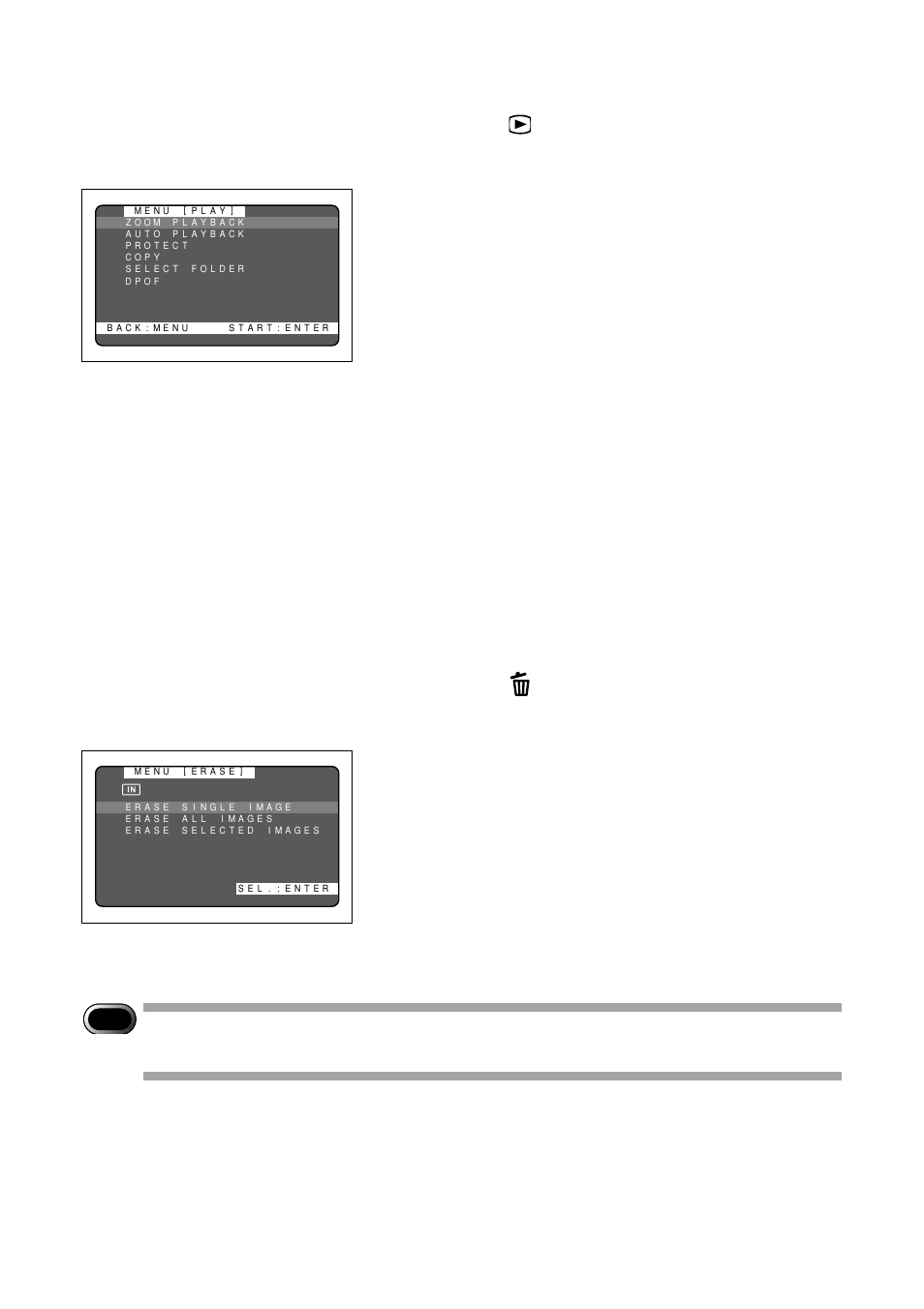 Erase menu, Play menu | Ricoh RDC-5000 User Manual | Page 20 / 132