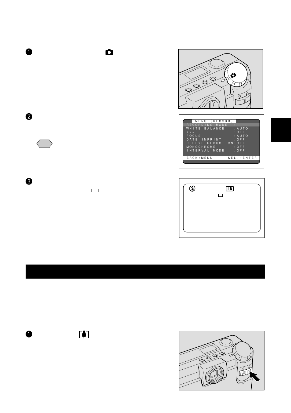 Setting the size of the subject (zoom), Selecting a recording mode (for the pic mode), Zooming in (telephoto setting) | Ricoh RDC-5000 User Manual | Page 47 / 132