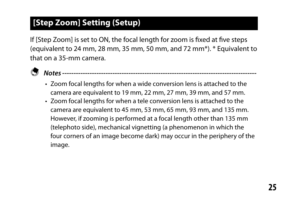 Step zoom] setting (setup) | Ricoh S10 24-72MM F2.5-4.4VC User Manual | Page 25 / 46
