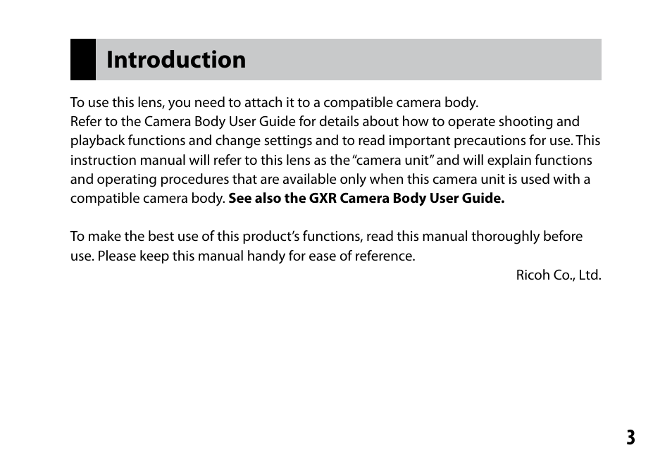 Introduction | Ricoh S10 24-72MM F2.5-4.4VC User Manual | Page 3 / 46