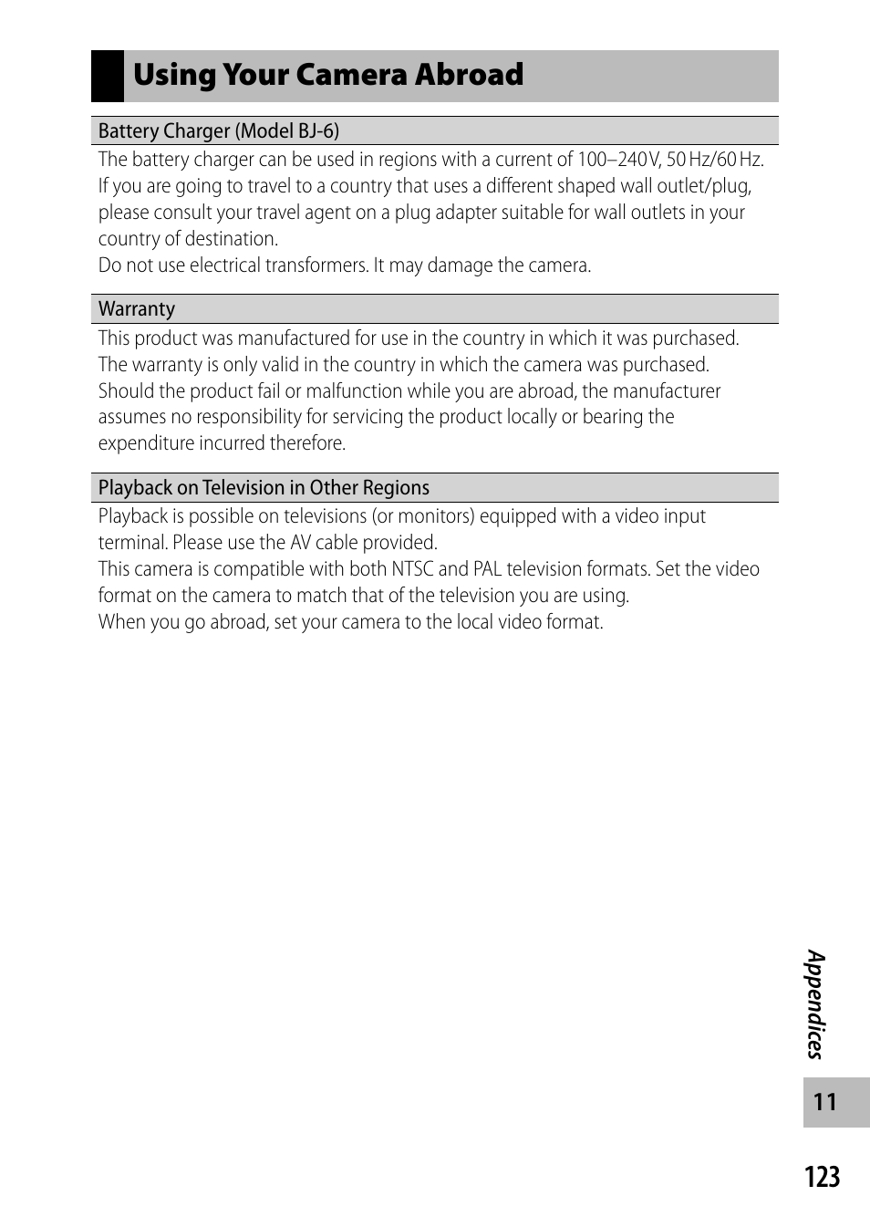 Using your camera abroad | Ricoh G700 User Manual | Page 125 / 135