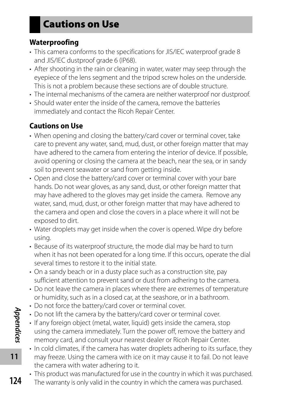 Cautions on use | Ricoh G700 User Manual | Page 126 / 135