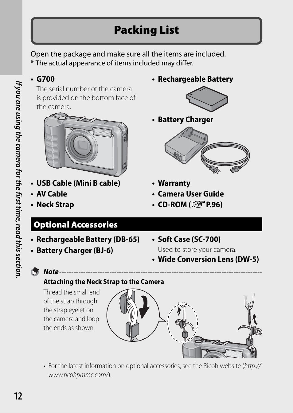 Packing list | Ricoh G700 User Manual | Page 14 / 135