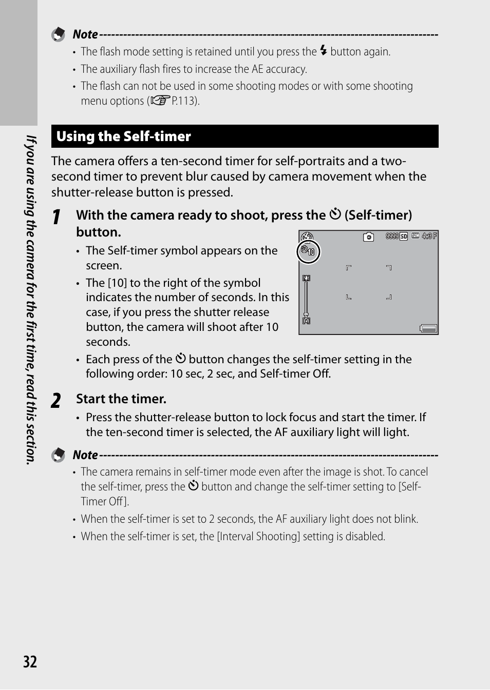 Using the self-timer, Start the timer | Ricoh G700 User Manual | Page 34 / 135
